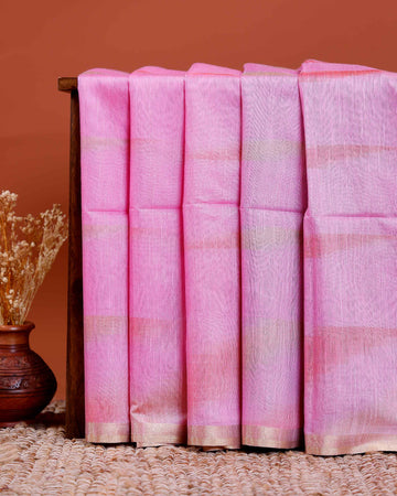 Elegant Semi Silk Saree with Elegant Zari Border and Weave Pattern - Pink