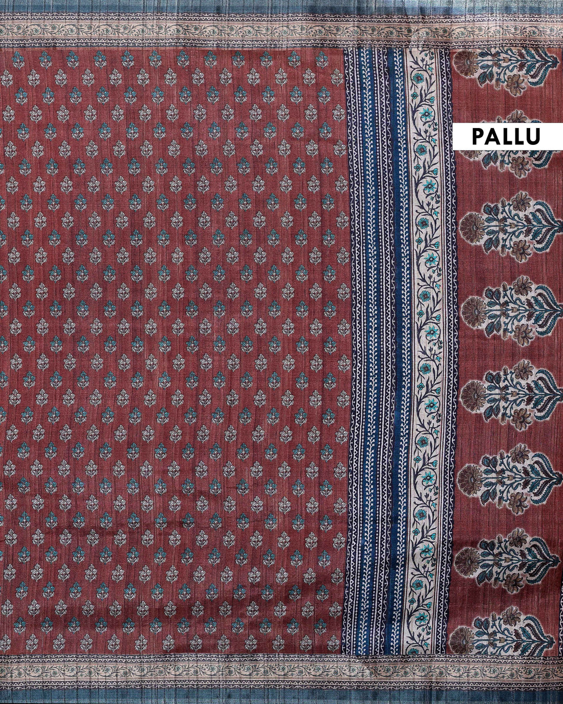 Reddish-Brown Colour Art Silk Saree with Small Floral Buti Weave and Black Border