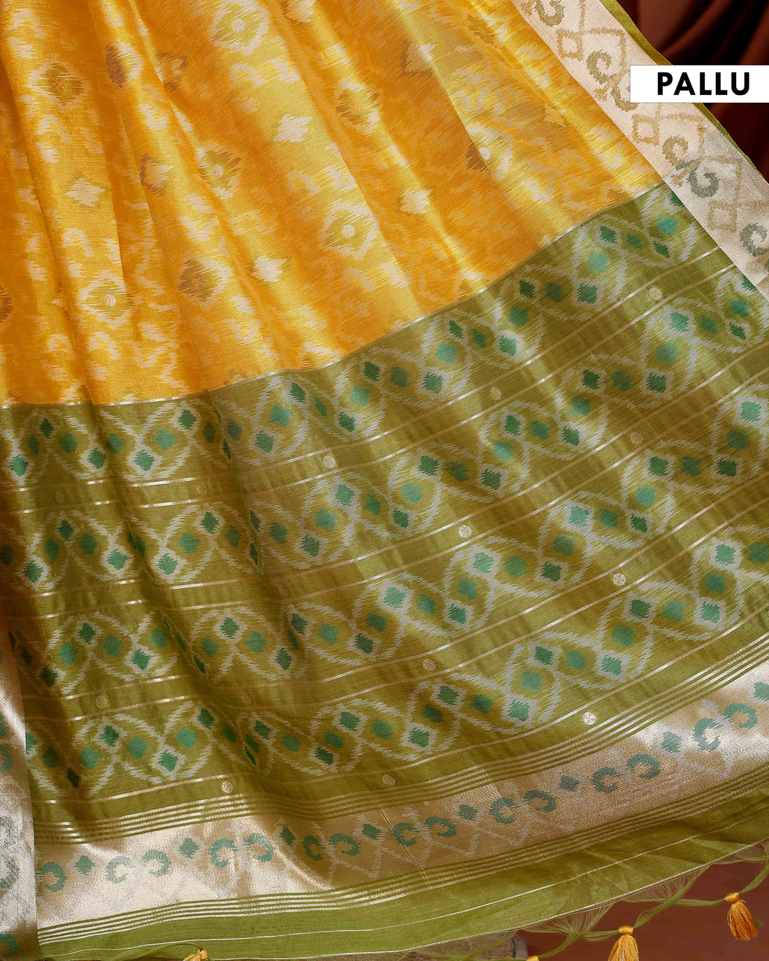 Elegant  Ikkat Woven Semi Silk Saree  with Traditional Zari Border & Pallu - Yellow