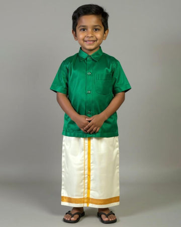 Traditional Kids Shirt and Dhoti Set - Green