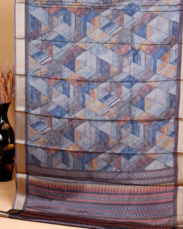 Multi Colour Art Silk Saree with Geometric Weave Pattern