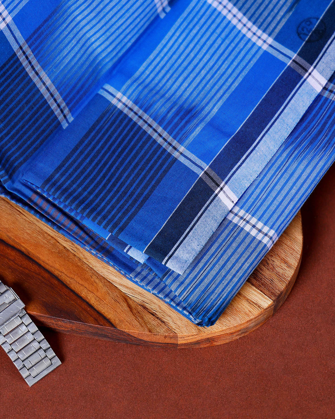 Sangu Brand Men's Premium Cotton Striped Lungi Stitched - Blue