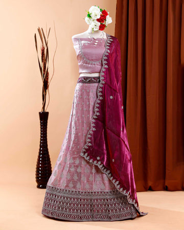 Embroidered Semi-Stitched Lehenga with Dupatta - Pink
