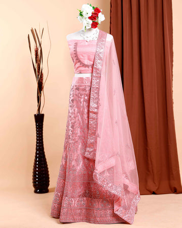Embroidered Semi-Stitched Lehenga Choli with Dupatta - Peach