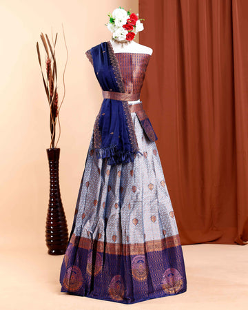 Traditional Semi-Stitched Lehenga with Zari Border Detailing - Blue