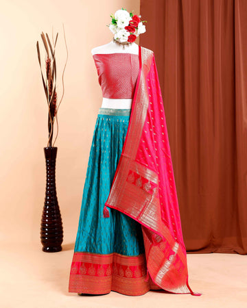 Exquisite Banarasi Silk Zari Woven Semi-Stitched Lehenga Choli with Dupatta - Multi