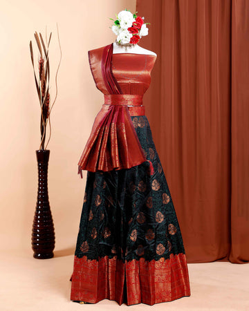 Exquisite Semi - Stitched Lehenga with Intricate Zari Weaving and Border Detailing - Green