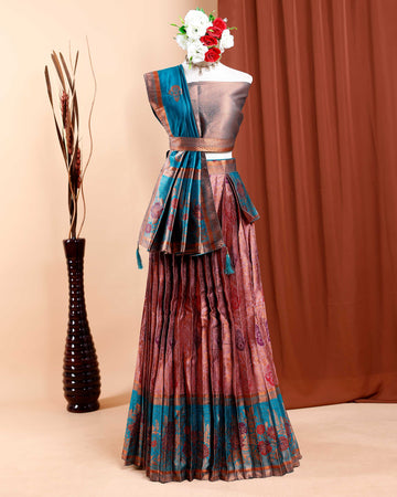 Jacquard Silk Zari Weaving Work Bridal Semi - Stitched Lehenga - Pink