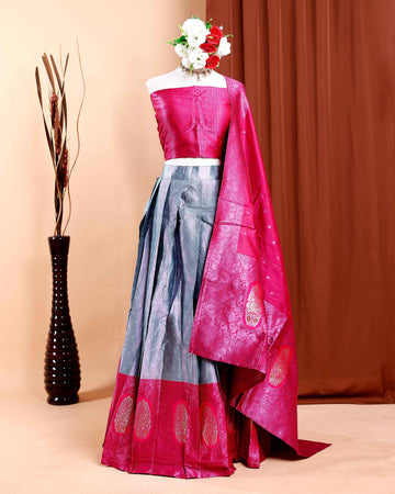 Semi-Stitched Bridal Wedding Lehenga with Intricate Prints and Zari Border - Multi