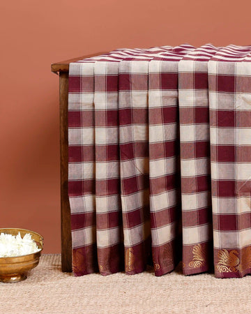 Traditional Chettinad Cotton Saree with Bold Checked Pattern and Rich Zari Border - Multi