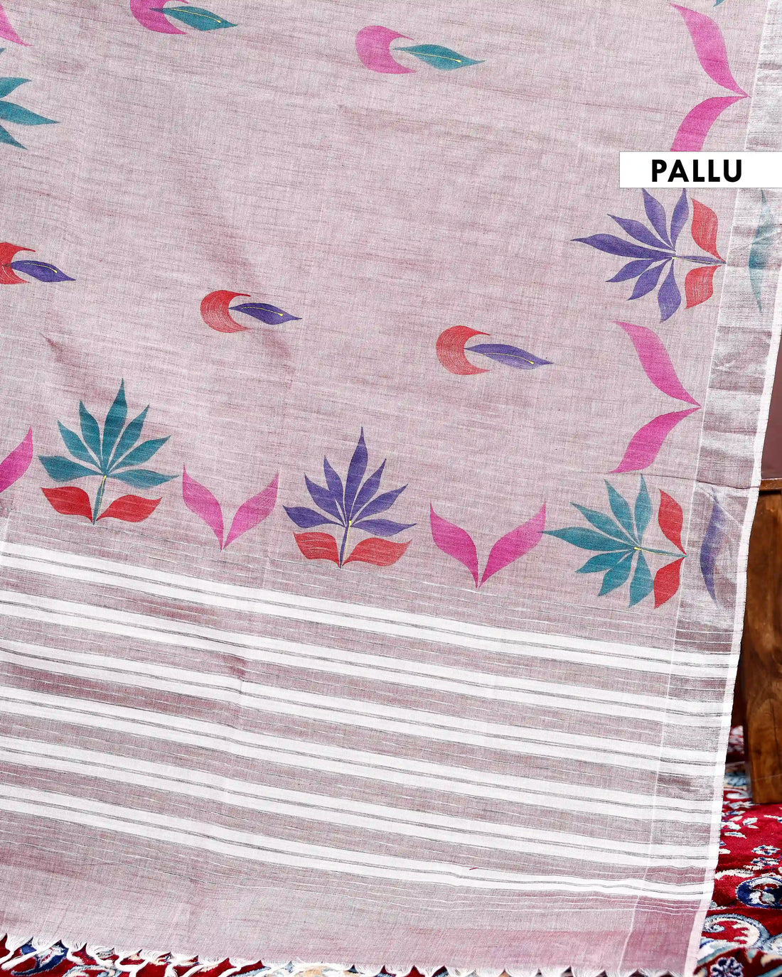 Handpainted Khadi Cotton Saree with Traditional Weave and Elegant Border Design - Grey