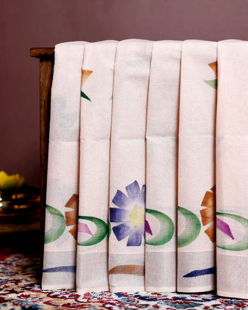 Handpainted Khadi Cotton Saree with Abstract Floral Motifs and Subtle Artistic Detailing - Light Pink