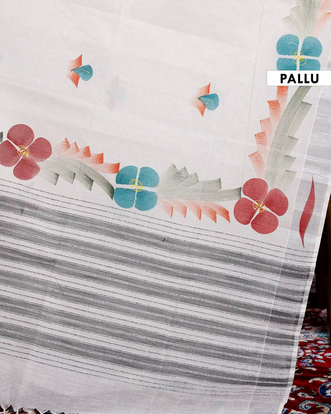 Handpainted Khadi Cotton Saree with Elegant Floral and Brushstroke Pattern - Cream