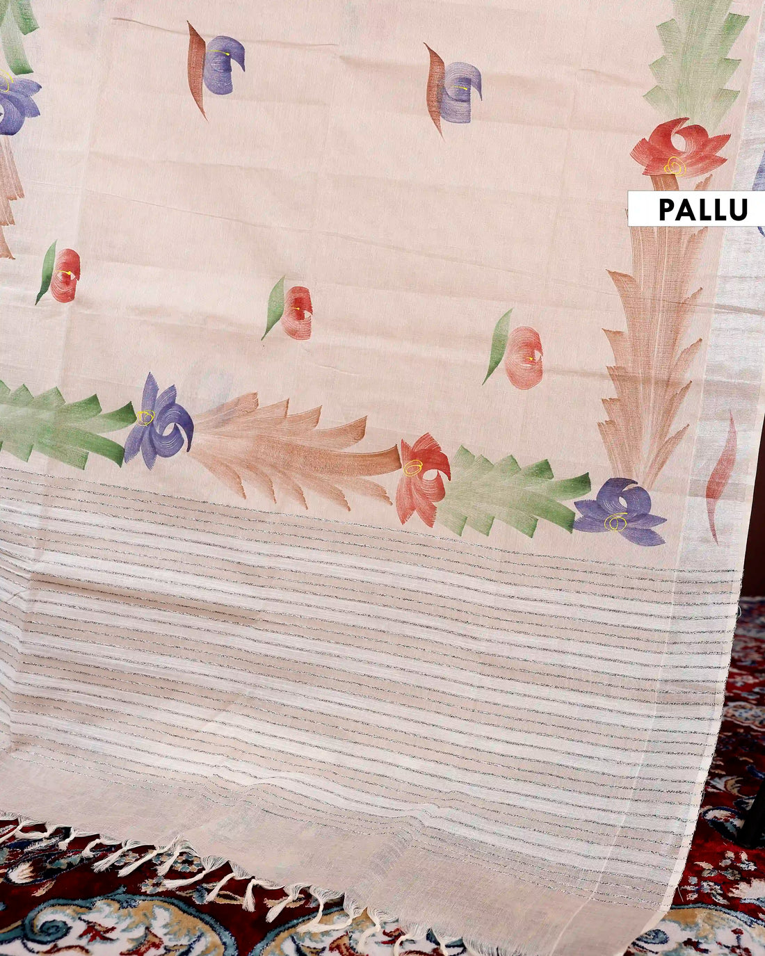 Handpainted Khadi Cotton Saree with Artistic Floral Print - Light Pink