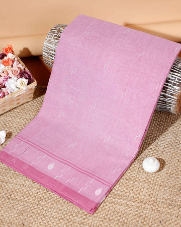 Handloom Bengal Cotton Saree with Woven Border & Subtle Texture - Pink