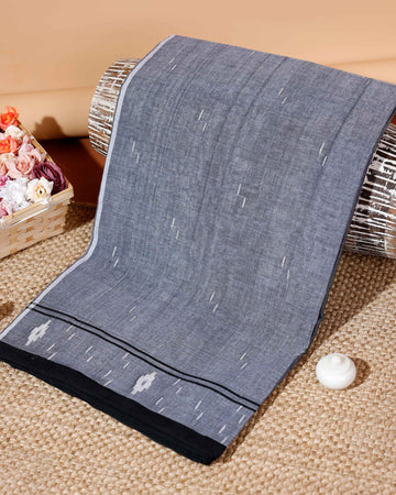 Handloom Bengal Cotton Saree with Woven Border & Subtle Texture - Grey