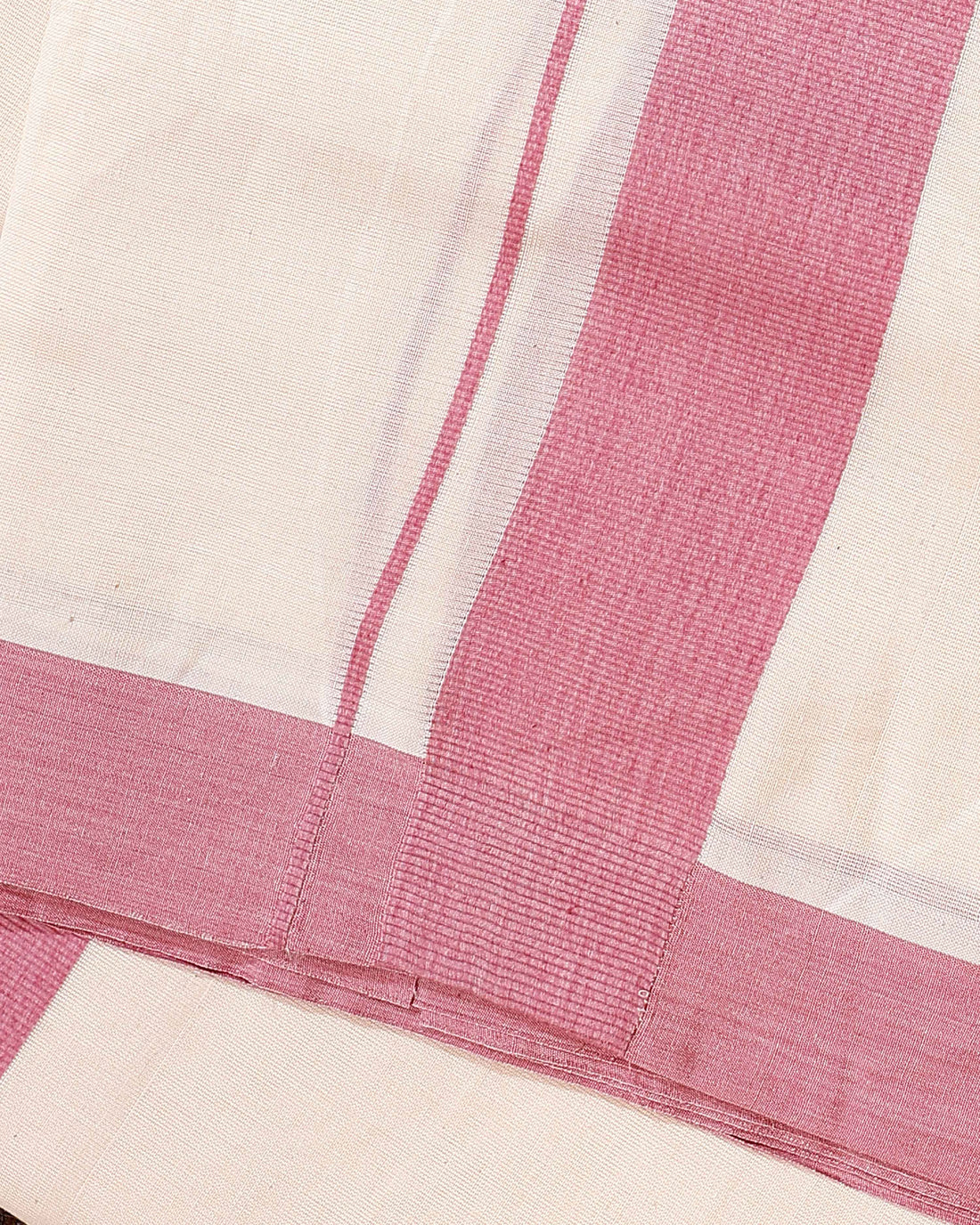 Traditional Handwoven Cotton Dhoti with Pink Border and Elegant Finish - Off White