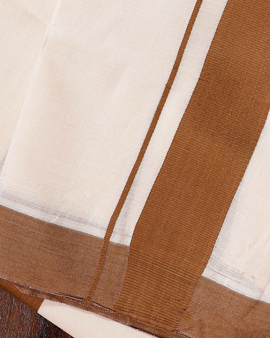 Traditional Handwoven Cotton Dhoti with Brown Border and Elegant Finish - Off White