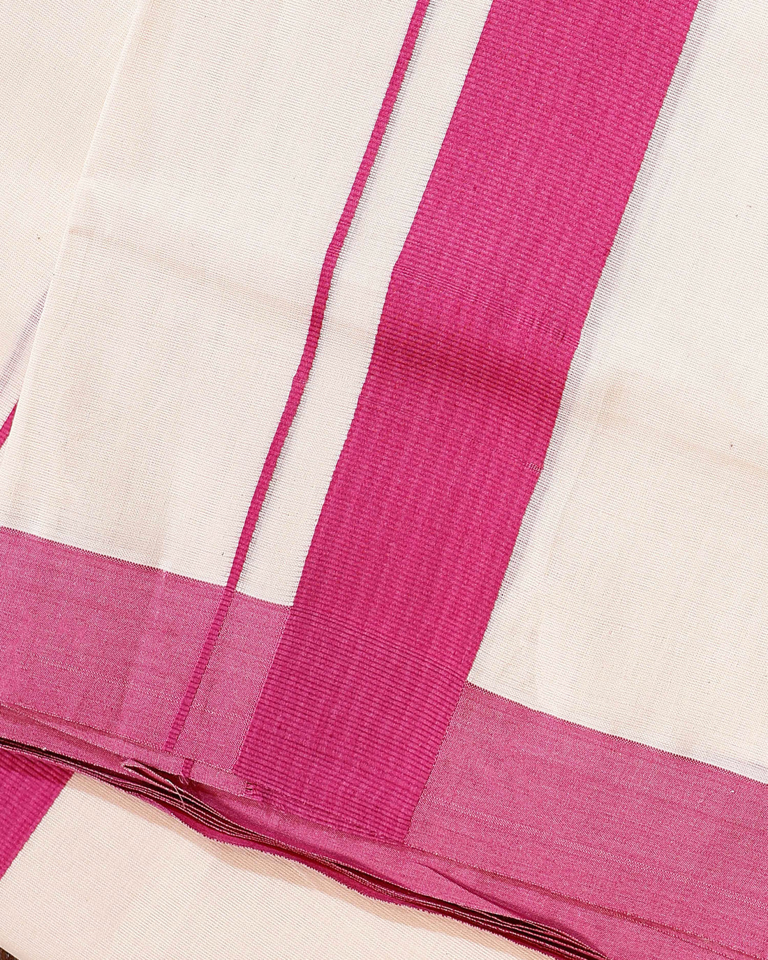 Traditional Handwoven Cotton Dhoti with Pink Border and Elegant Finish - Off White