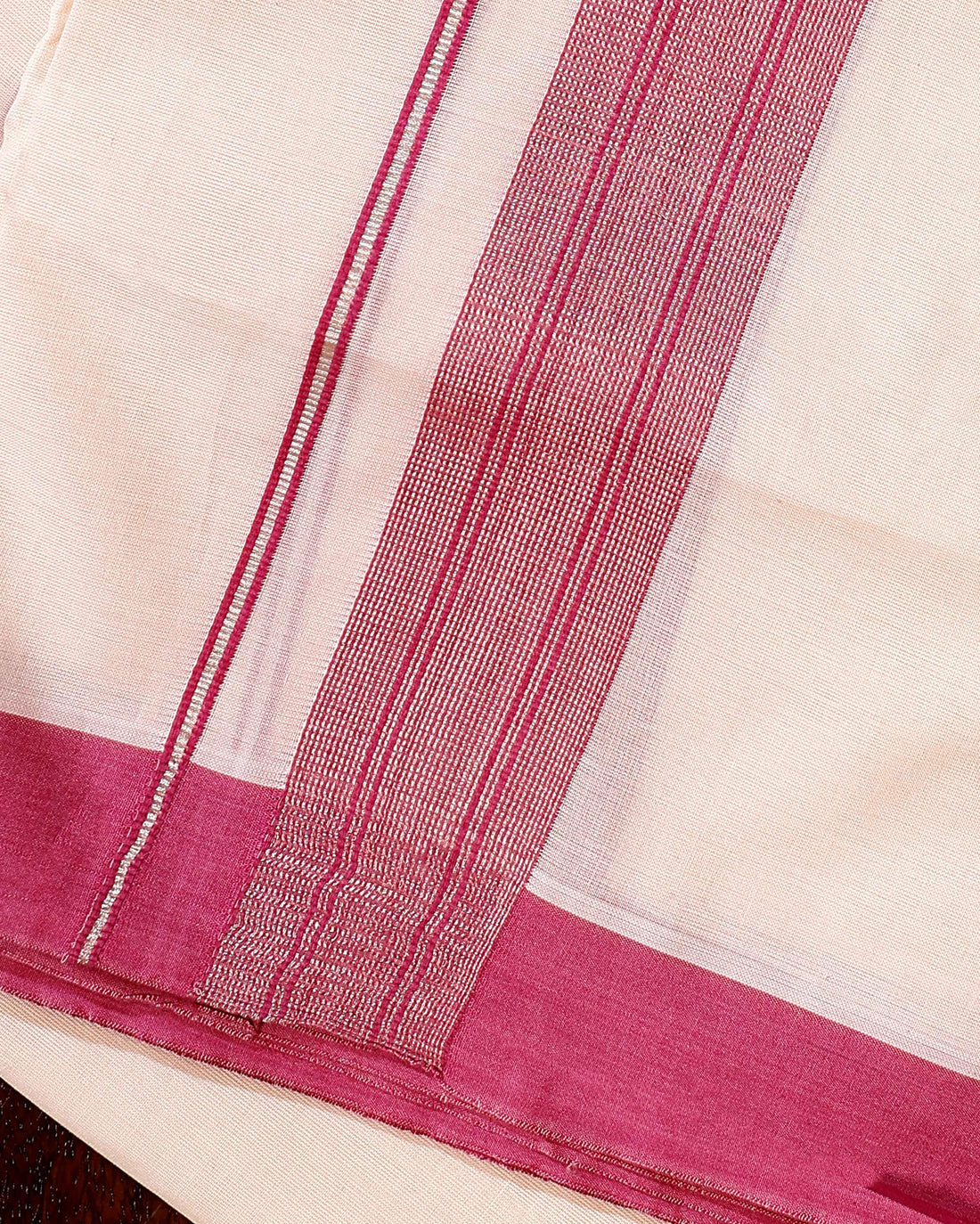 Traditional Handwoven Cotton Dhoti with Pink Border and Elegant Finish - Off White
