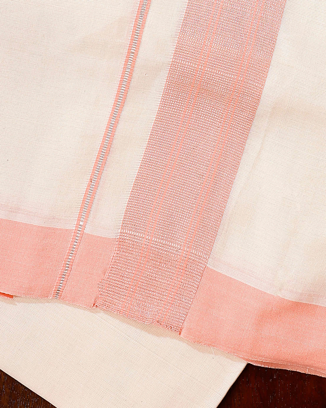 Traditional Handwoven Cotton Dhoti with Peach Border and Elegant Finish - Off White