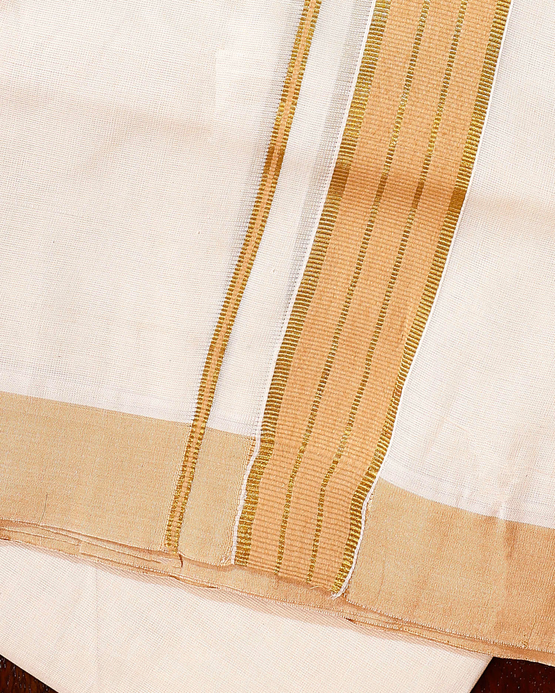 Traditional Handwoven Cotton Dhoti with Light Brown Border and Elegant Finish - Off White