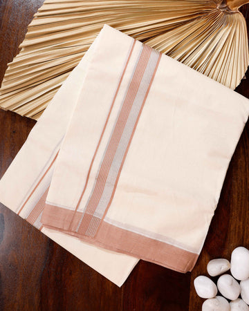 Traditional Handwoven Cotton Dhoti with Copper Border and Elegant Finish - Off White