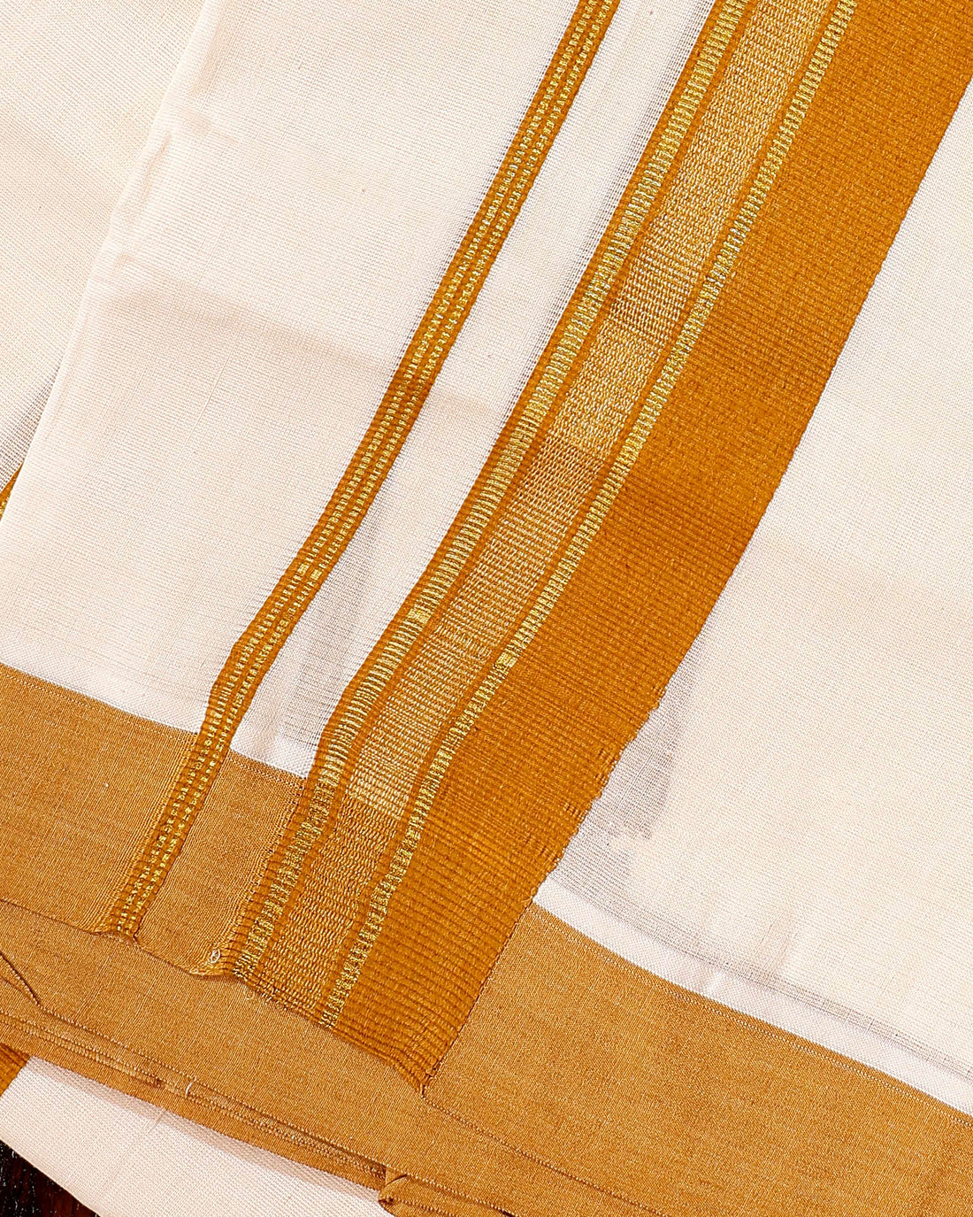 Traditional Handwoven Cotton Dhoti with Gold Border and Elegant Finish - Off White
