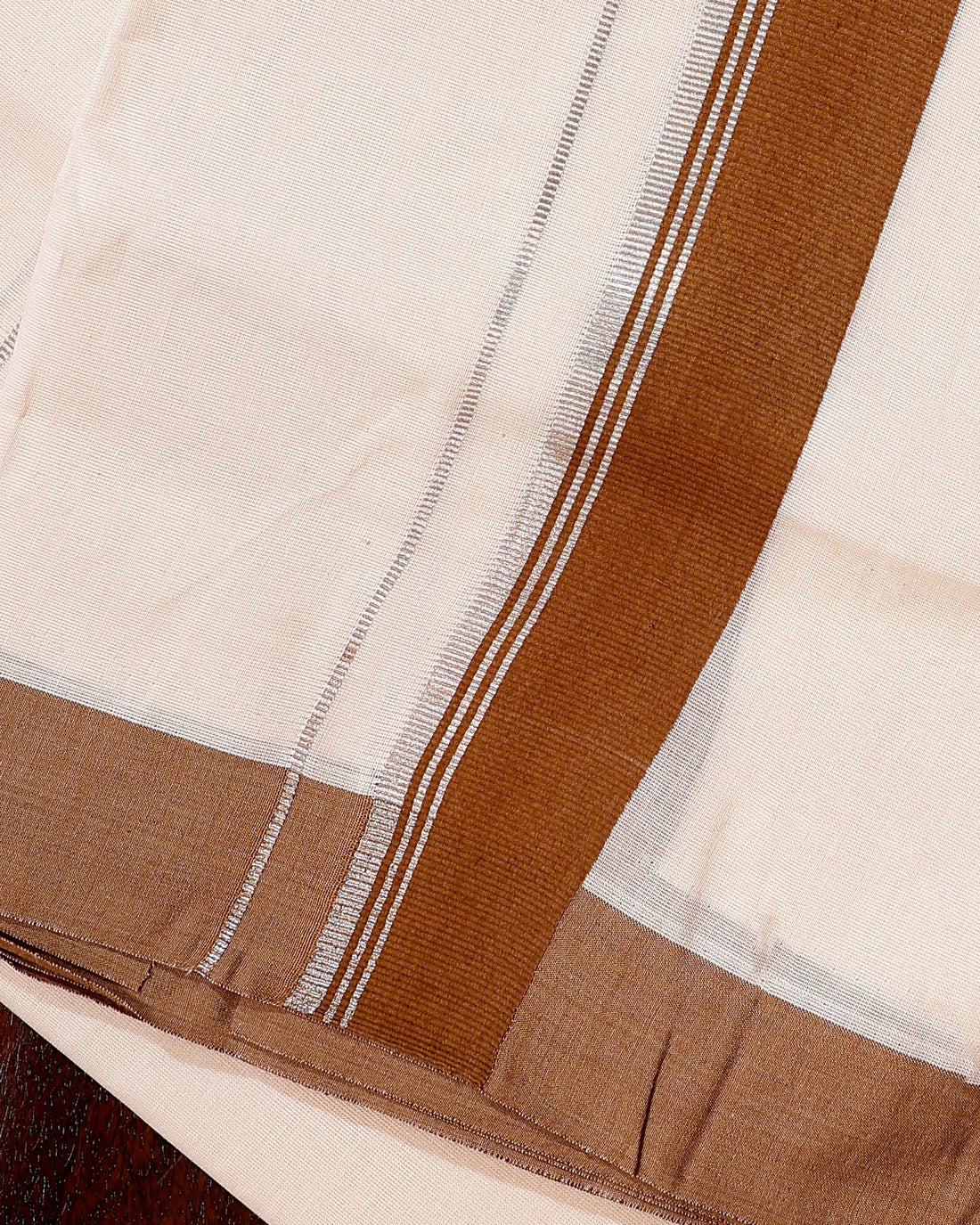 Traditional Handwoven Cotton Dhoti with Brown Border and Elegant Finish - Off White