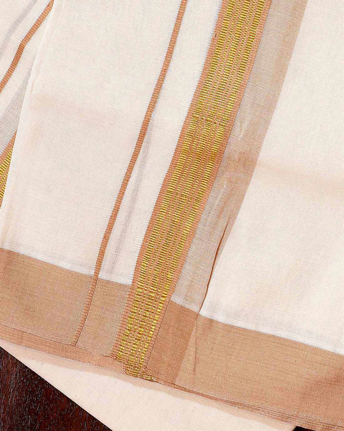 Traditional Handwoven Cotton Dhoti with Brown Border and Elegant Finish - Off White