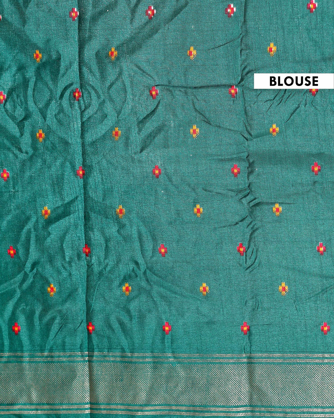 Traditional Handwoven Ikkat Saree with Geometric Patterns and Elephant Motif Pallu - Green