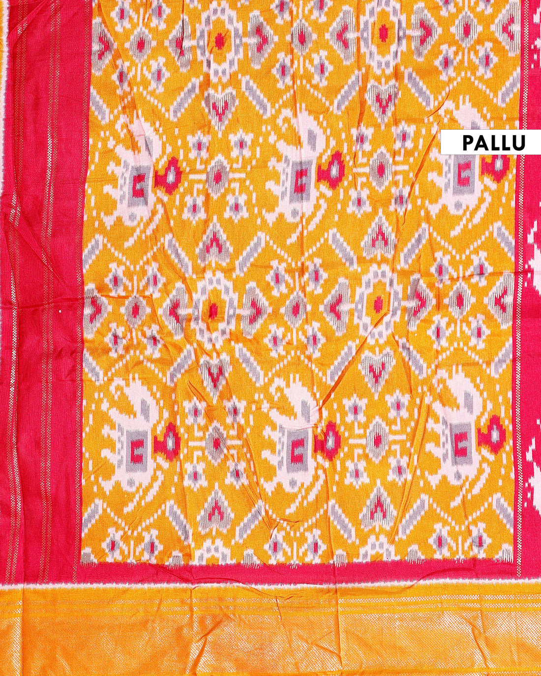 Exquisite Handwoven Ikkat Saree with Traditional Geometric Weaves and Elephant Motif Pallu - Pink