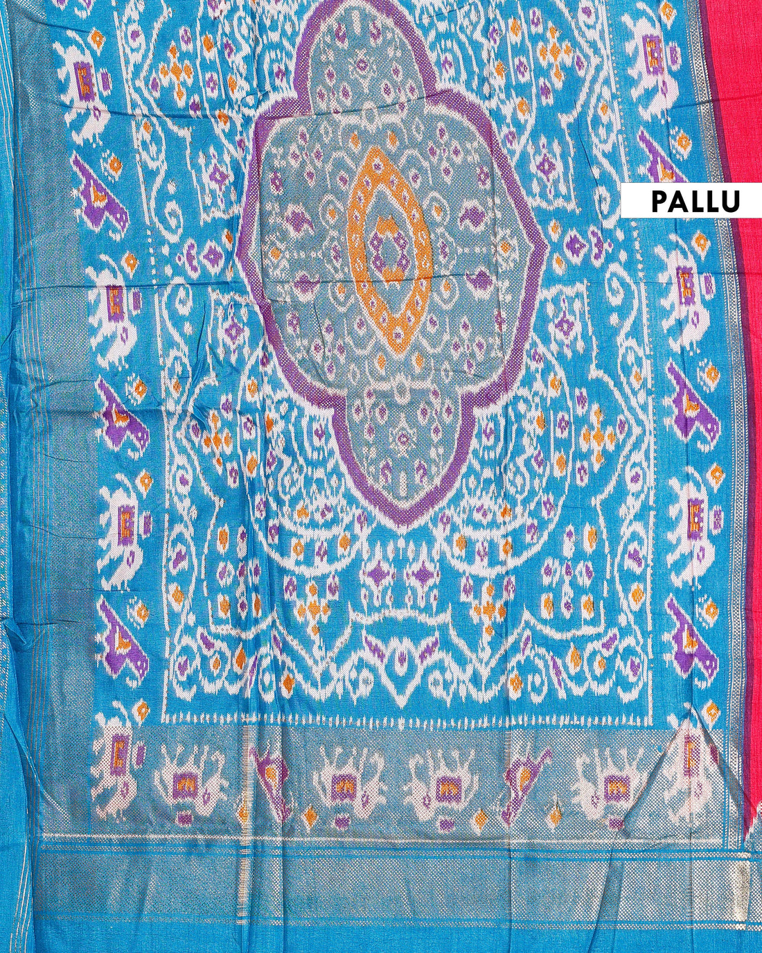 Handwoven Ikkat Silk Saree with Elephant Motifs and Zari Woven Border - Red