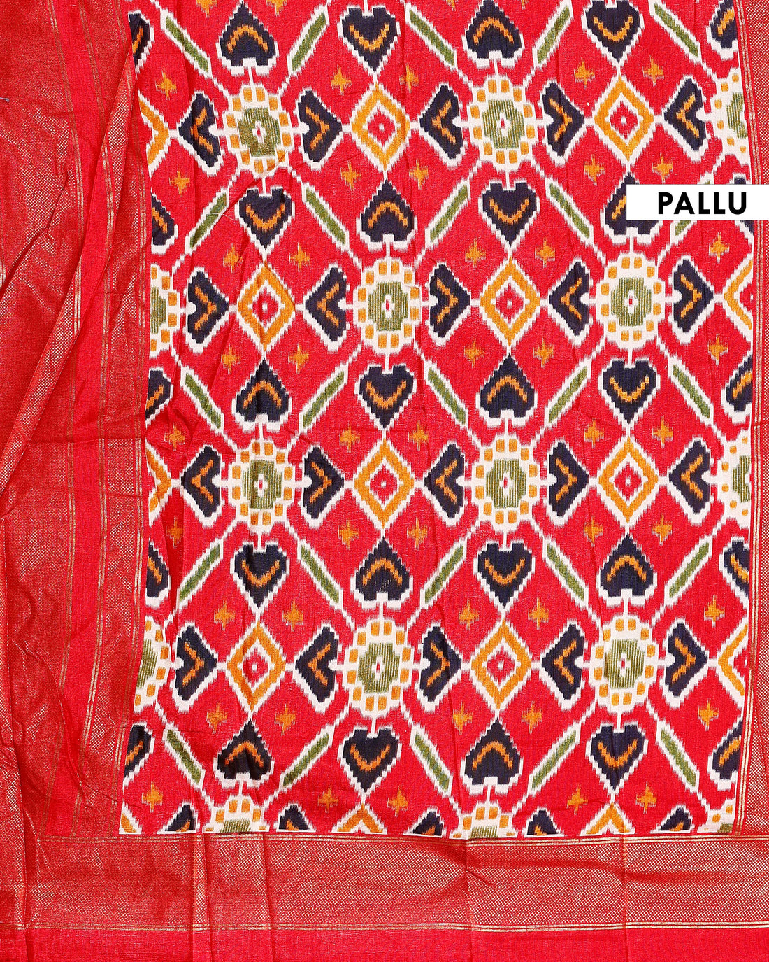 Handloom Ikkat Cotton Saree with Geometric and Floral Motifs  - Off White