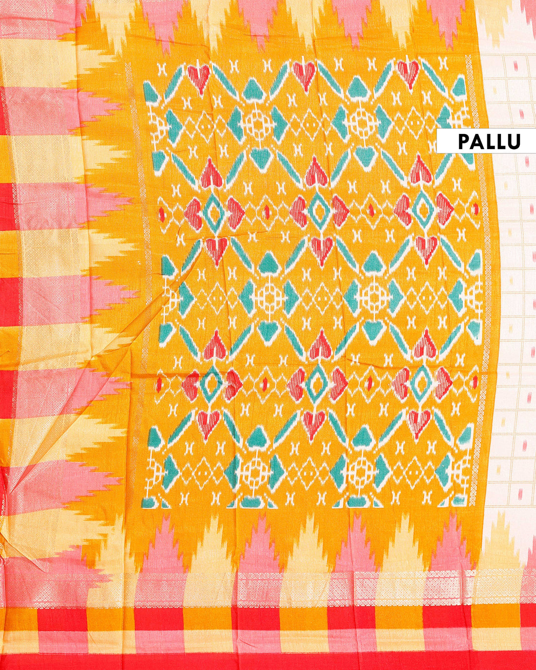 Handloom Ikkat Saree with Geometric Weave and Patterned Border - Off White