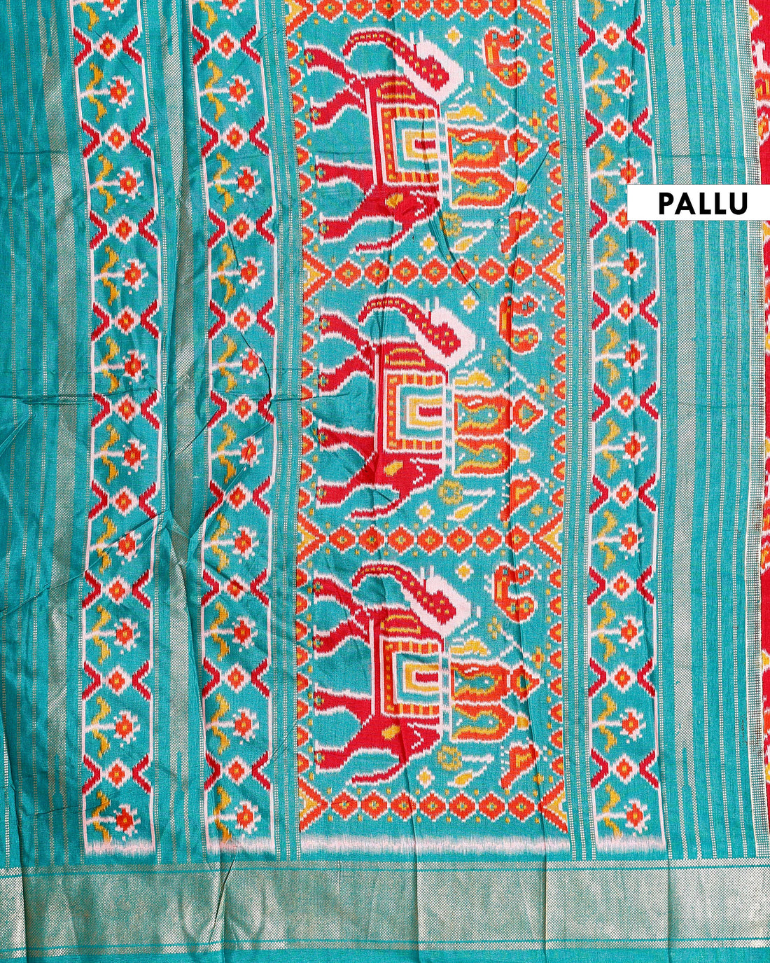 Traditional Ikkat Saree with Patola Inspired Weave and Animal Motifs  - Red