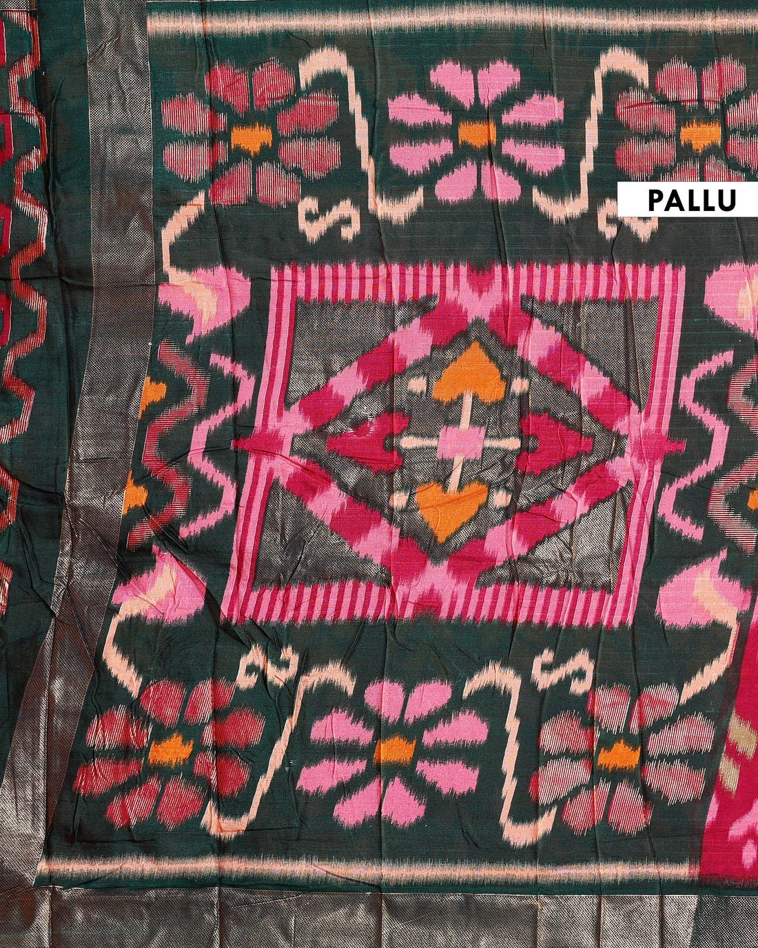 Traditional Handloom Ikkat Saree with Intricate Geometric and Floral Motifs - Pink