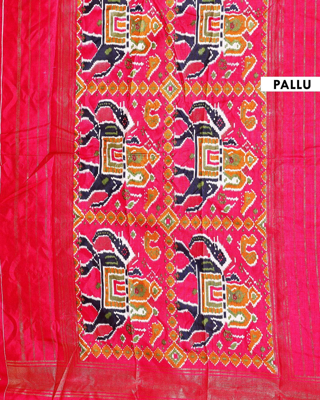Handloom Ikkat Saree with Traditional Patola Inspired Motifs and Animal Border Design - Multi