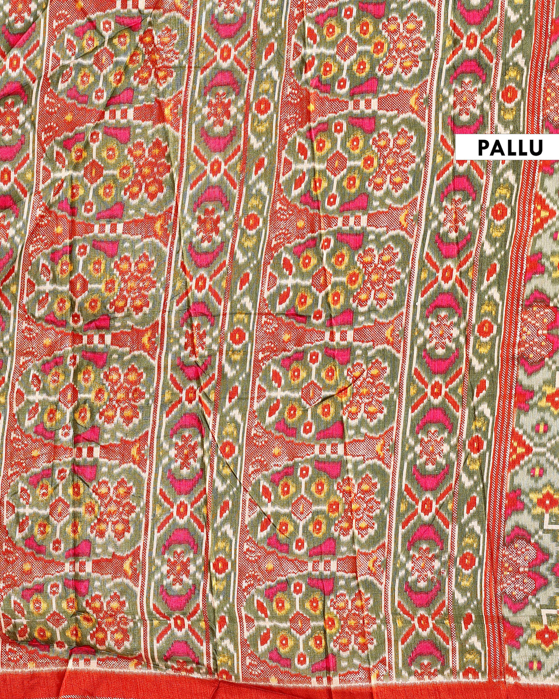 Handloom Ikkat Saree with Traditional Geometric Motifs and Elaborate Border - Multi