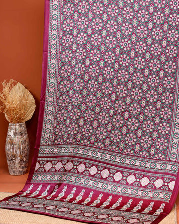 Handwoven Modal Satin Saree with Intricate Floral Jaal and Zari Border - Purple