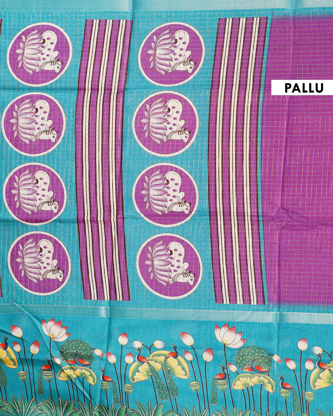 Handloom Kota Saree with Contrast Border and Traditional Motifs - Purple