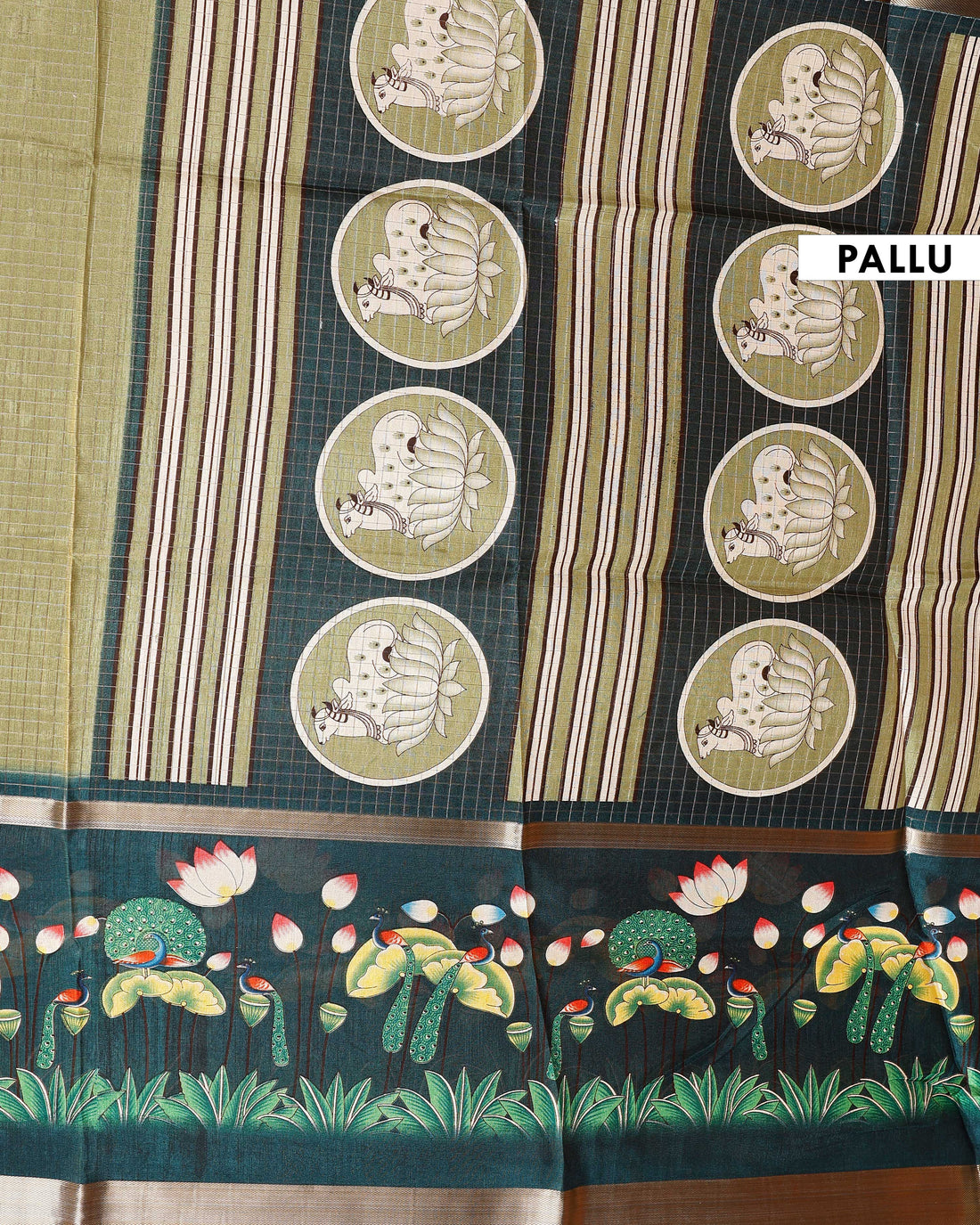 Elegant Kota Saree with Nature-Inspired Motifs and Animal Pallu Design  - Green