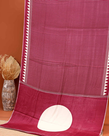 Elegant Modal Satin Saree with Vertical Stripe Weave and Distinctive Circular Pallu Design - Maroon