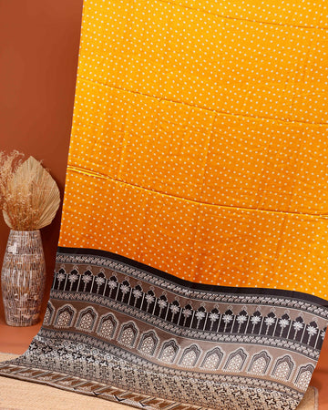 Elegant Bandhani Printed Modal Satin Saree with Intricate Border Design - Yellow