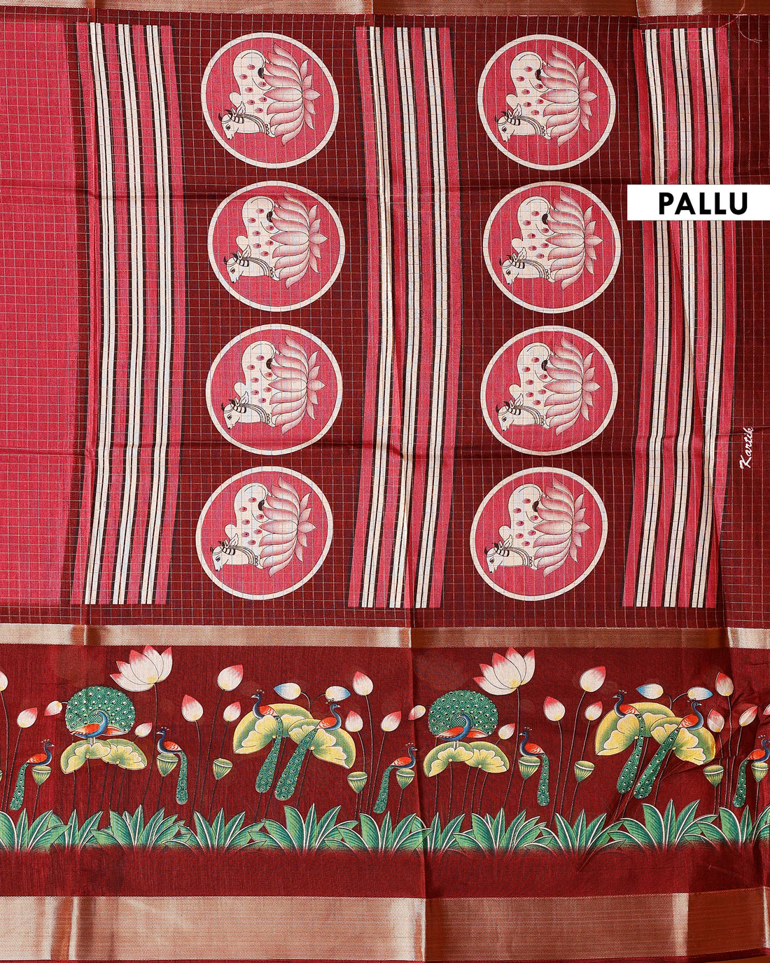 Handloom Kota Saree with Contrast Border and Traditional Motifs - Maroon