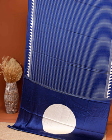 Elegant Modal Satin Saree with Vertical Stripe Weave and Distinctive Circular Pallu Design - Navy Blue
