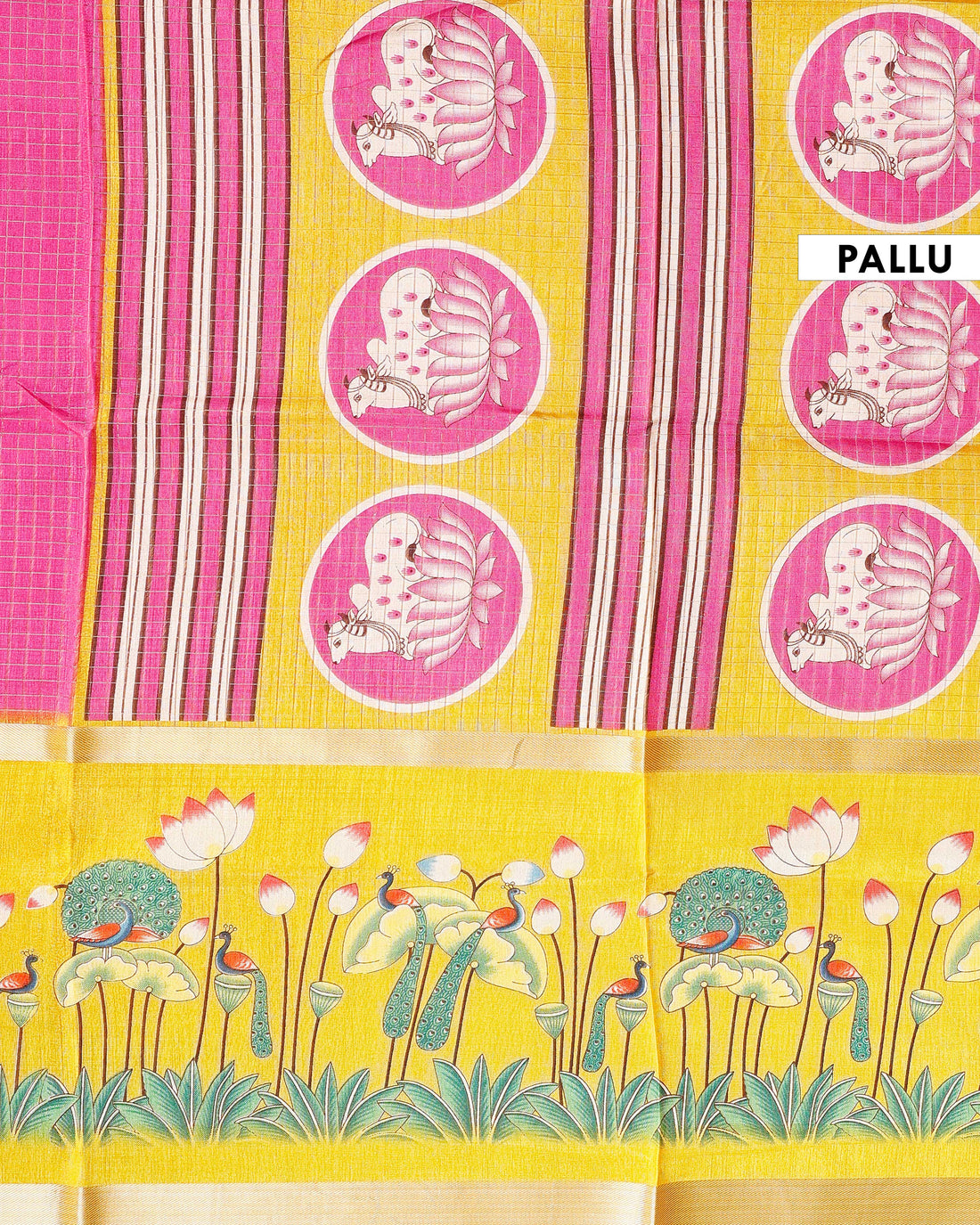 Handloom Kota Saree with Contrast Border and Traditional Motifs - Pink