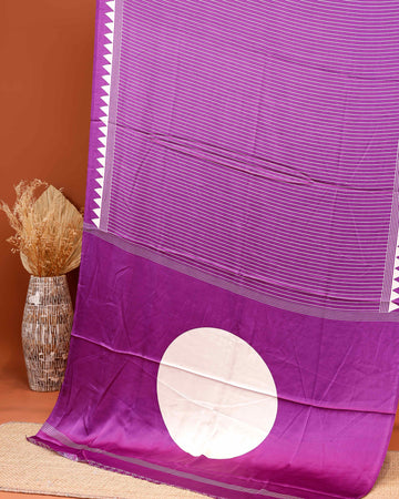 Elegant Modal Satin Saree with Vertical Stripe Weave and Distinctive Circular Pallu Design - Purple