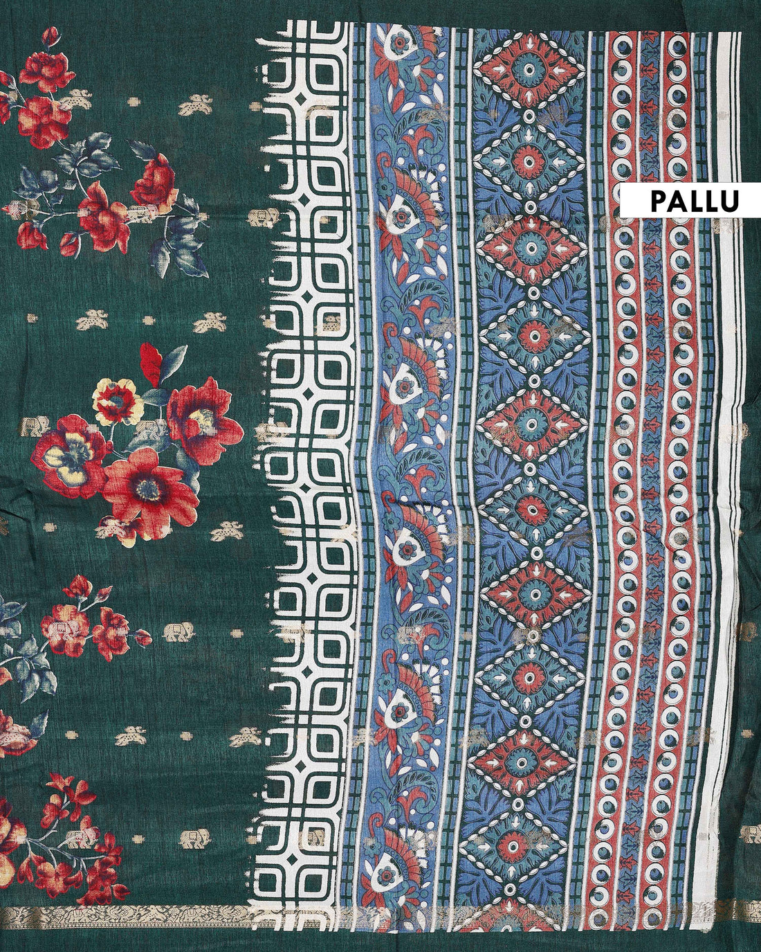 Graceful Fancy Silk Saree with Bold Floral Prints and Elegant Zari Border - Green