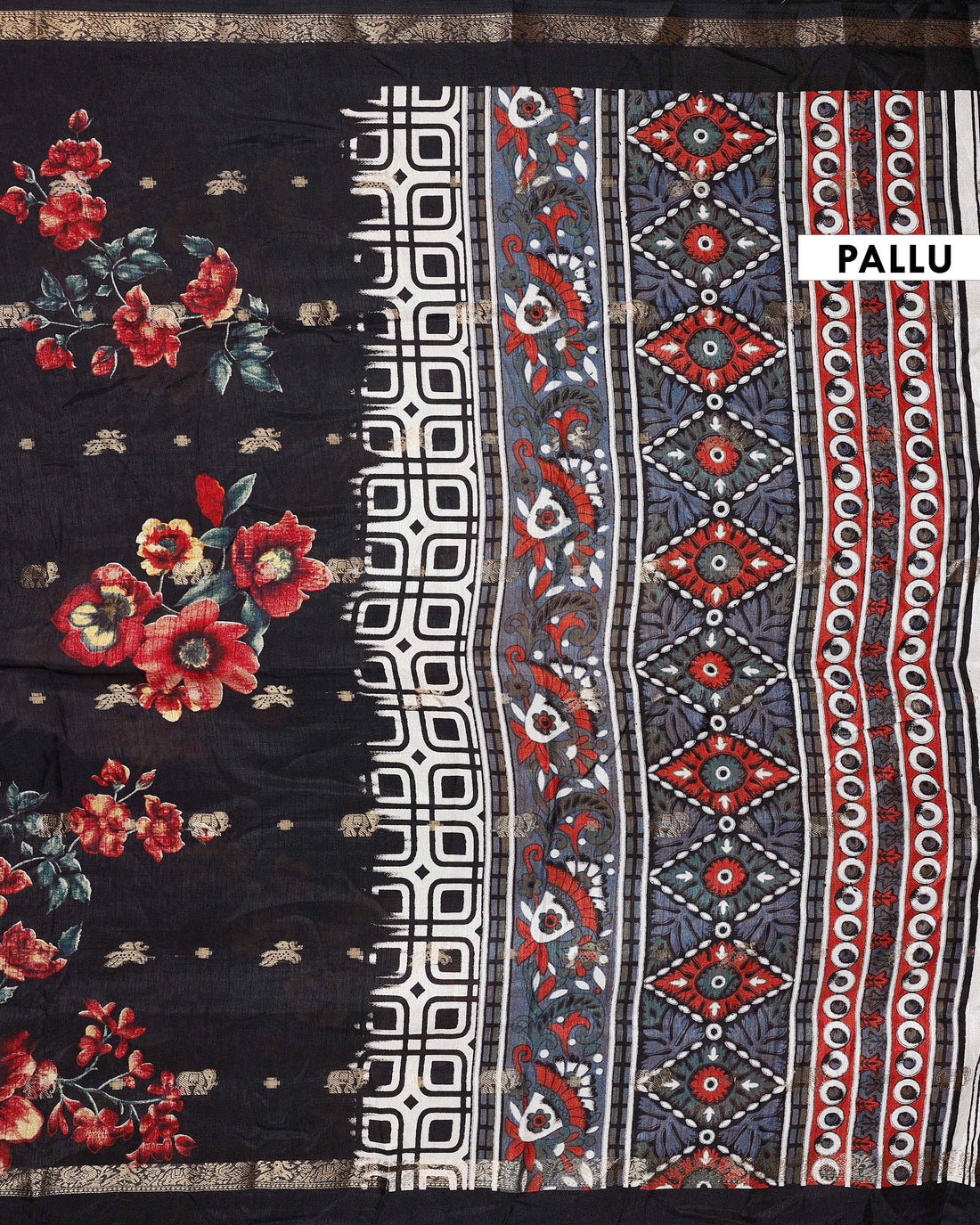 Graceful Fancy Silk Saree with Bold Floral Prints and Elegant Zari Border - Black